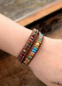 Boho Bracelet, 2 Layers Leather Wrap Bracelet, Crystal Brown Stone